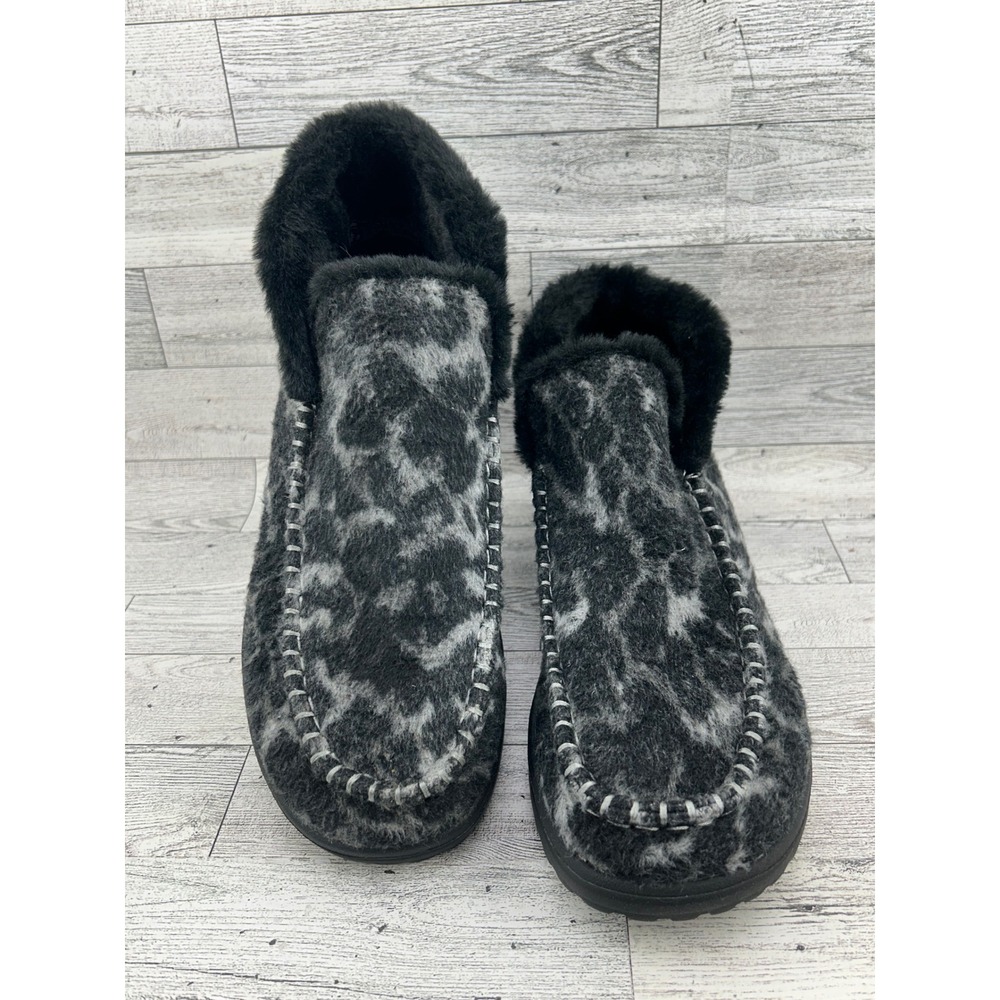 Hey Dude Denny Marble Leopard Grey Black Faux Fur‎ Lined Ankle Boots Women Sz 10